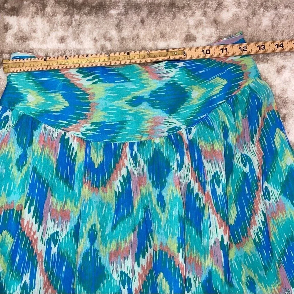 Aerie lightweight multicolor maxi elastic waist skirt in teal & pink SM